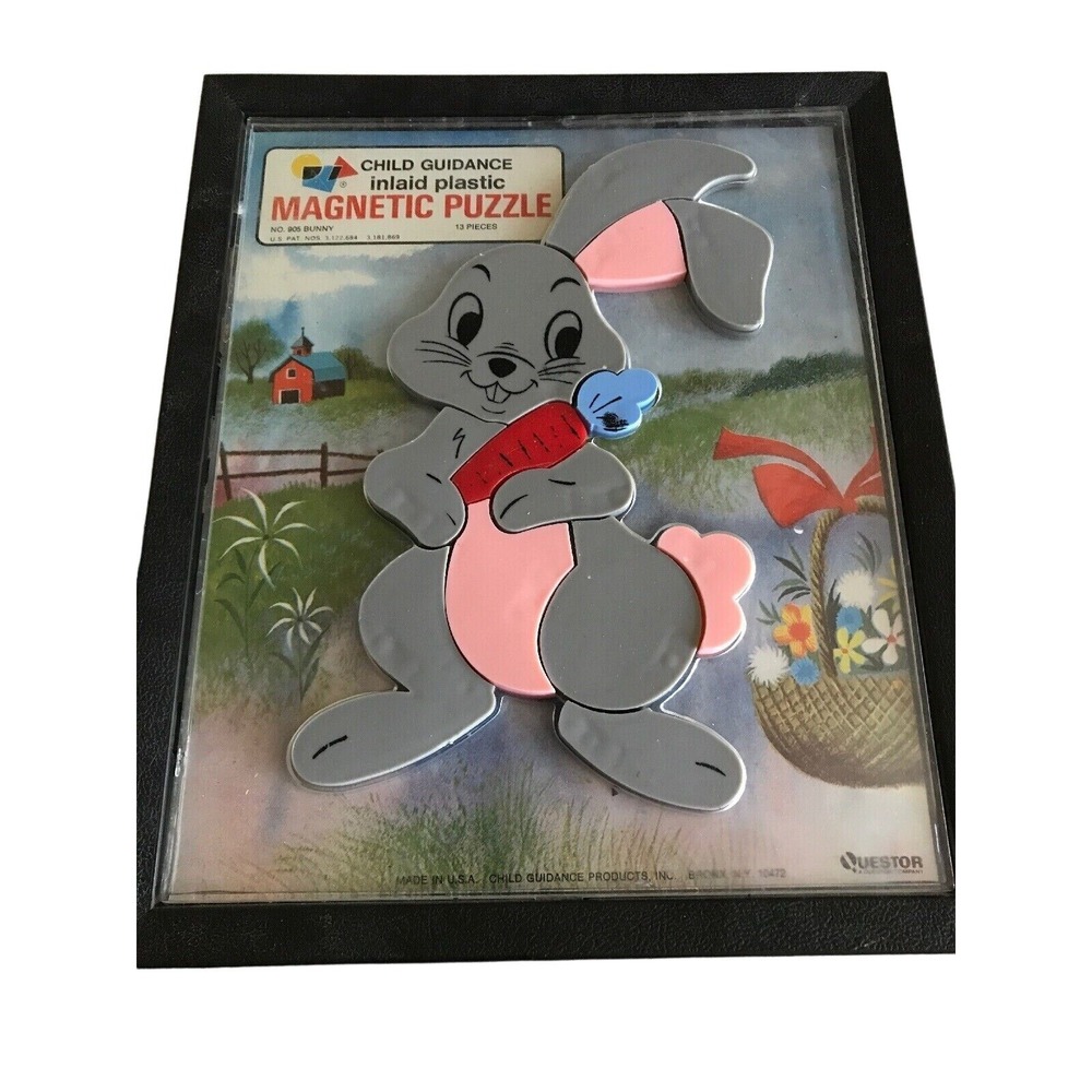 Child Guidance Bunny Magnetic Puzzle 13-Piece Inlaid Plastic Vintage USA‎ Made